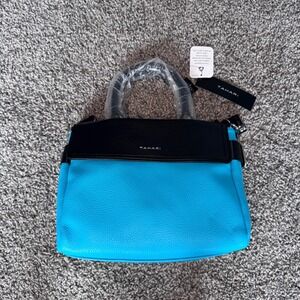 NWT Tahari Vegan Leather Small Satchel Blue Black Should Handbag Crossbody Gift
